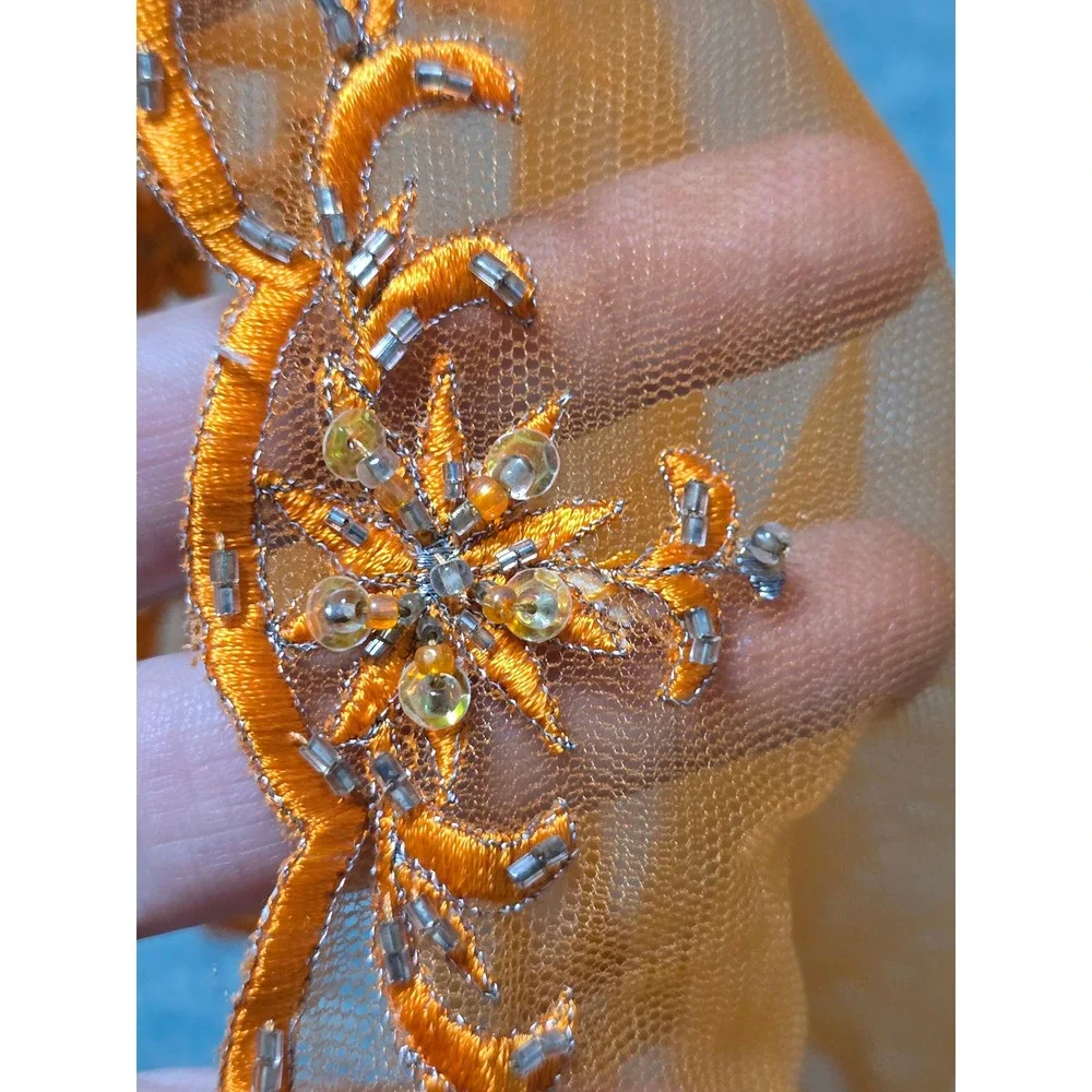 Kids Orange Beaded Embroidered Sheer Bolero Shrug Party Occasion Cover Up (V)‎